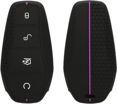 kwmobile autosleutel hoesje geschikt voor BYD Atto 3 / Sealion / Han / Tang / Dolphin / Seal hoes - Siliconen autosleutel behuizing - Auto sleutel case met honingraat - Sleuteletui in zwart / paars