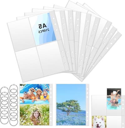 Postkaarthoezen A5, 210 Stuks Fotohoezen met 980 Compartimenten, Dubbelzijdige Bescherming voor Foto's en Handelskaarten, Transparante Hoezen met Losse Bladringen