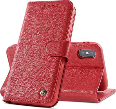Echt Lederen Book Case Hoesje - Leren Portemonnee Telefoonhoesje - Geschikt voor iPhone Xs Max - Rood