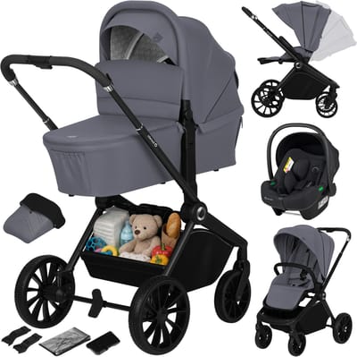 Lionelo Mika Plus - Kinderwagen 3in1 - XXL SET - incl. i-Size autostoel - Veelzijdig en jaarrond - Grote wielen - tot 22kg - Bediening met een hand - Voor alle soorten terrein - Accessoireset