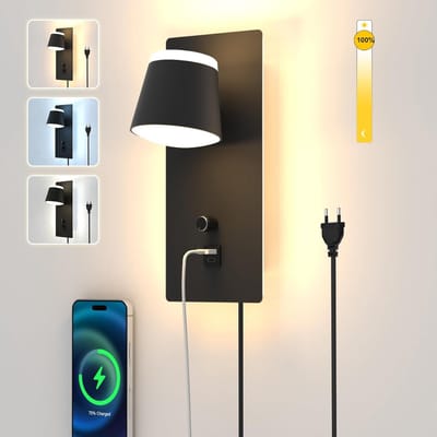 MRKK® Wandlamp Binnen met Snoer - Wandlamp met Stekker voor Binnen - Industrieel en Vintage - Slaapkamer Bedlampje