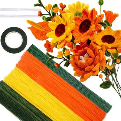 200 Stuks Bloem Boeket Rassers Oranje Serie Set - Pijpenreiniger voor Creatieve Klussen, Bloem Draad en Chenille Draad voor Decoraties en Ambachten