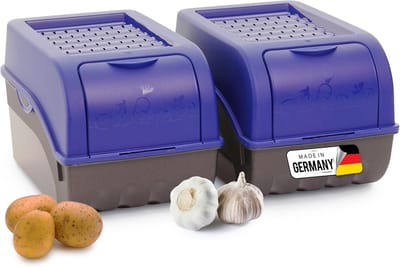 Aardappelbewaardoos | 2x middel 5L | Marineblauw | Aardappeldoos | Stapelbare groentekist, uienkist, aardappelmand, fruitkist, aardappelkist, uienopslag, voedselcontainer, wortelen