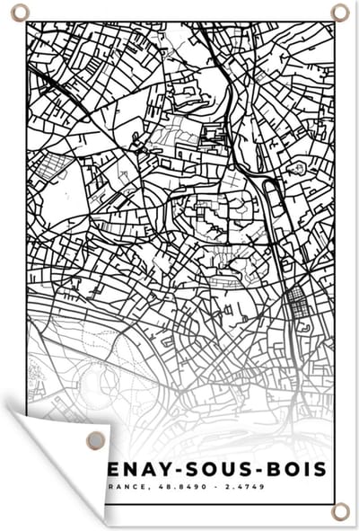 Muurdecoratie Frankrijk - Plattegrond - Fontenay-sous-Bois - Stadskaart - Kaart - Zwart wit - 120x180 cm - Tuinposter - Tuindoek