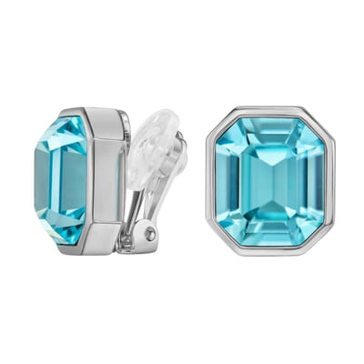 Traveller Clip Oorbellen - Oorclips Dames - Zilverkleurig - Kristal - Preciosa Crystals - Licht Blauw - 12 x 11 mm - Geplatineerd - Rechthoek - 14 x 12 mm - 157789