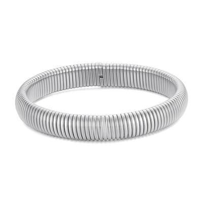 Twice As Nice Armband in edelstaal, bangle gestreept, zilver 19cm