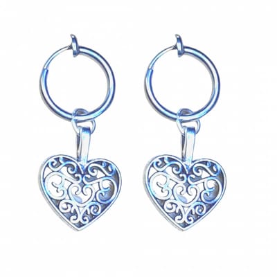 Klem oorbellen- Filigraan-hart- Zilverkleur- geen gaatje-Charme Bijoux
