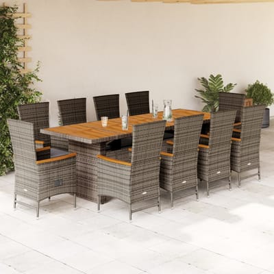 vidaXL - 11-delige - Tuinset - met - kussens - poly - rattan - grijs