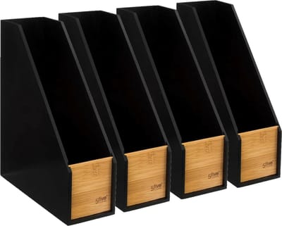 5Five lectuurbak/tijdschriftcassette - 4x - zwart - B9 x D25 x H30 cm - hout