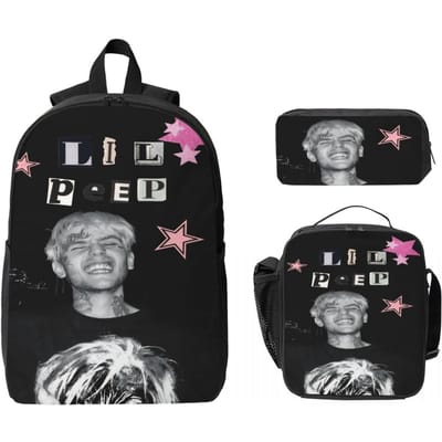 3 Stuks Lil Peep Coole Rapper Rugzak Set voor Meisjes Jongens Etui Sets Schoolrugzak Sets met Lunchbox Voor Schoolleerlingen Dagrugzak gray