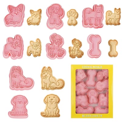 Dailygoods - 8 stuks dieren uitsteekvormen set 3D cartoon koekjessnijders dieren kunststof koekjessnijders voor verjaardagsfeestjes doe-het-zelf koekjes (hond)