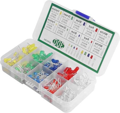 300PCS LED Diode Kit in 5 Kleuren (Rood, Geel, Blauw, Groen, Wit) met 3mm & 5mm LEDs en 10-vaks Afneembare Opbergdoos voor Elektronica, Onderwijs en Experimenten