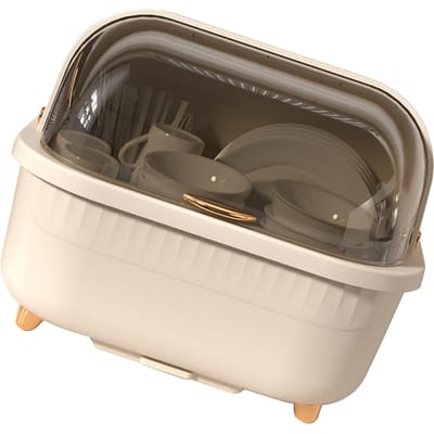 Afwasdroogbox Multifunctionele Ruimtebesparende Afdruiprek met Deksel voor Keukenaccessoires Apricot Medium