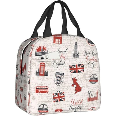 Boîte à lunch drapeau du Royaume-Uni pour femmes, résistante à l'eau, symbole britannique UK, glacière thermique, étui à lunch isotherme, sacs fourre-tout pour l'école et le pique-nique 22x20x13cm