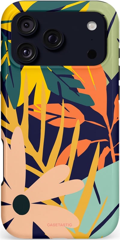Casetastic hoesje geschikt voor Apple iPhone 17 Pro Max - MagSafe - Dubbellaagse bescherming - Ruwe bloemen - Fashion Case - Donkerblauw Perzik Geel Mintgroen