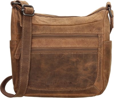 Hide & Stitches Idaho Crossbody Schoudertas Handige Ritsvakjes - Leren Dames Tas - Bruin