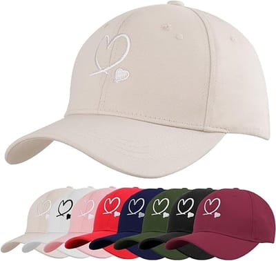 VHV-Unisex Baseballpet met Hartje Borduursel - UPF 50+ UV-bescherming Casquette - Verstelbare Zomerpet van Ademend Katoen voor Sport en Reizen - Beige