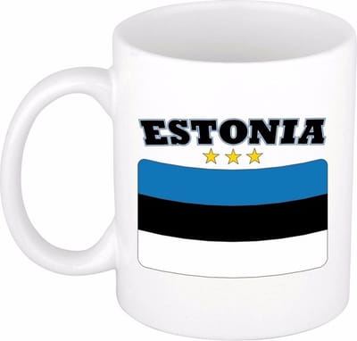 Bellatio Decorations koffie mok - Estland - vlag print - 300 ml - wit - keramiek - Supporters fan artikelen - Landen beker