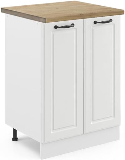 Keukenonderkast - Keukenkast met deuren - Keukenopslag - Hoogte verstelbaar - 60 cm breed - Wit Eiken