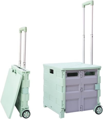 Opvouwbare boodschappentrolley 35 kg met deksel | Draagbare transportkar met telescopisch handvat