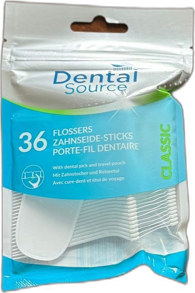 Dental Source - Floss stick met tandenstoker en reiszakje - 36 stuks - Flossers - Inclusief reiszakje