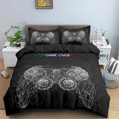 Kinderen Tieners Videogames Dekbedovertrek Set Jongens Gamer Dekbedovertrek Gaming Controller Patroon Beddengoed Set Polyester Dekbedovertrek 150X200cm-3pcs