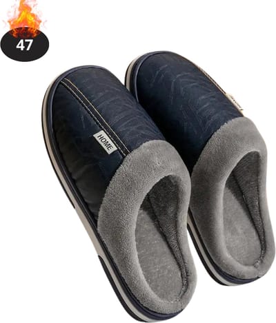 Nivard Warme Pantoffels - Sloffen - Slippers - Dames - Heren - Pluche - Maat 47 - Marineblauw