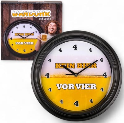 aladdien - Wandklok - Grappig design - Biergeluid - Ø 32 cm - Kwartsklok - Analoge tijdweergave - Geschikt voor woonkamer en keuken