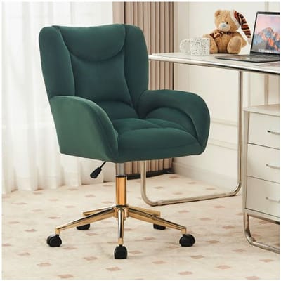 Chaise pivotante réglable en hauteur - MUVOE - Full KD - velours vert - base métal doré - roulettes 360° vert