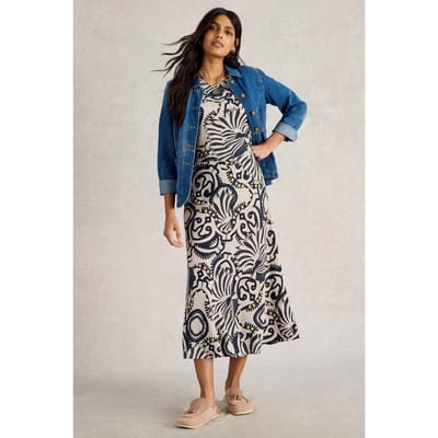 White Stuff Becca Bias Cut Dress Natural Print Taglia: 16 PETITE | Abiti Midi Outlet | Donna