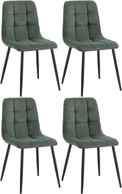 CLP Set van 4 Eetkamerstoelen Tilde - Gestoffeerd - Metalen Onderstel - belastbaar tot 150 kg Ribstof/groen