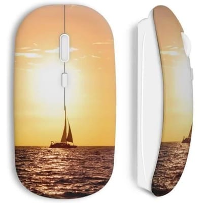 Souris sans fil - MANIACASE - Bateau coucher de soleil - USB WiFi inclus - Compatible Mac et PC