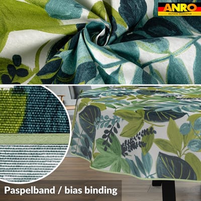 ANRO Tafelkleed Tropische bladeren Groen Ovaal 180x140cm Met sierband Afwasbaar Waterafstotend