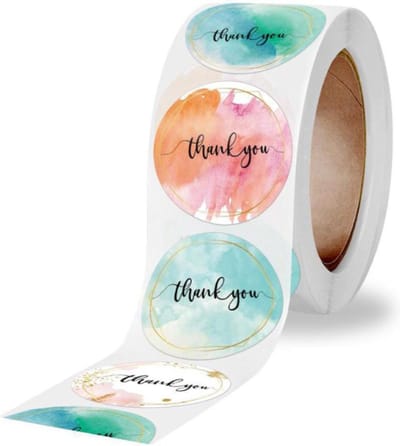DW4Trading Stickerrol Thank You Aqua Kleuren Sluitstickers Ø 2,6 cm 500 Stuks
