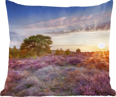 Sierkussens - Kussentjes Woonkamer - 60x60 cm - Bloeiende heide tijdens zonsondergang in Nederland