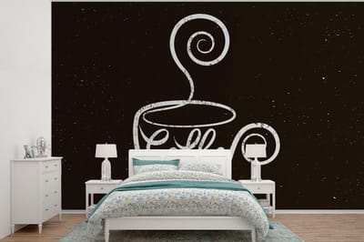 Behang - Fotobehang Coffee - Spreuken - Quotes - Vintage - Krijtbord - Breedte 330 cm x hoogte 220 cm