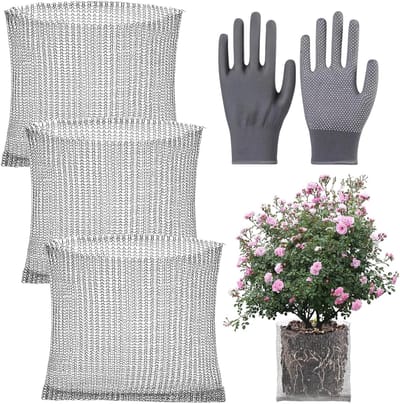 Set van 3 Woelmuizenmanden met Roestvrij Staal, Inclusief Handschoenen voor Plantenbescherming, Ideaal voor Groenten, Bomen en Bloembollen