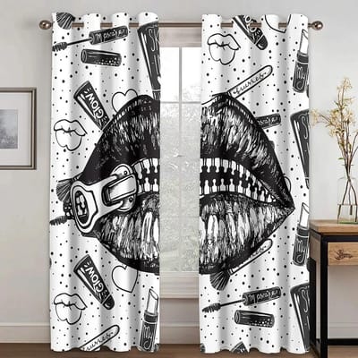 2 stuks Lippen Bedrukt Transparante Gordijnen Multi-scene Polyester Tunnelzak Decor Gordijnen Voor Woonkamer Speelkamer Slaapkamer Thuis 2x50Wx50H(CM)&Grommet Top white