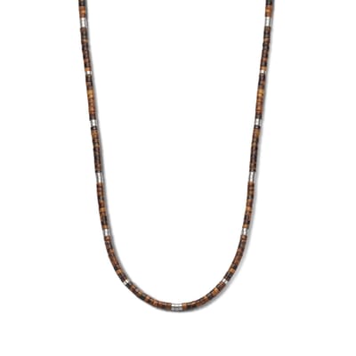 Frank 1967 7FN-0060 Kralen Ketting Tijgeroog - Heren - 4mm - Mat Staal - 70cm - Bruin - Cadeau voor mannen
