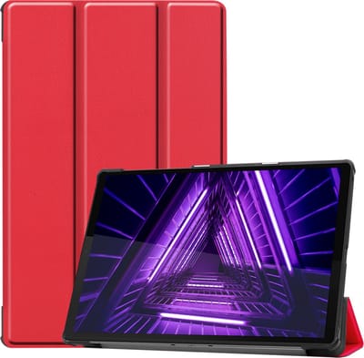 Hoes - Geschikt voor Lenovo Tab M10 FHD Plus (2e / 2nd Generatie) - Dun & Stevig - Trifold Bookcase - Hard Cover - Hardcover Book Case - Tablet Hoesje - Rood