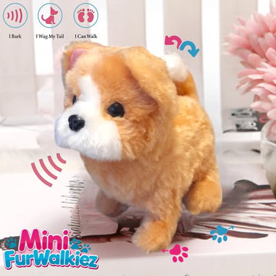 Klikkopers® - Interactieve Knuffel - Interactief Hondje - Mini FurWalkiez - Waggle Staartje - lopend hondje speelgoed - Bruin en Wit - Interactieve Hond