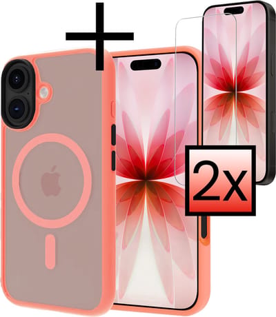 Hoesje - Met 2x Screenprotector - Geschikt voor Apple iPhone 17 - Magsafe Compatible - Sterk & Shockproof - Back Cover - Shock Proof Case - Telefoon Hoes - Perzik