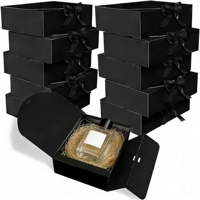 10 geschenkdozen met deksel, 16,5 x 16,5 x 5 cm, zwart, luxe geschenkverpakking voor bruiloften, verjaardagen en feestdagen, ideaal voor cadeaus en decoratie