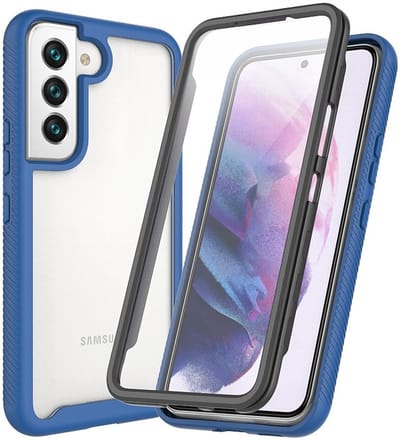Hoesje Geschikt voor Samsung Galaxy S22 | Met ingebouwde screenprotector | Full Protect valbescherming | Doorzichtig / Blauw