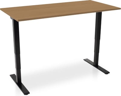 Zit-sta bureau elektrisch verstelbaar - MRC COMFORT NEN-EN 527 | 160 x 80 cm | frame zwart - blad havanna | 130 cm hoog | 100KG draagvermogen
