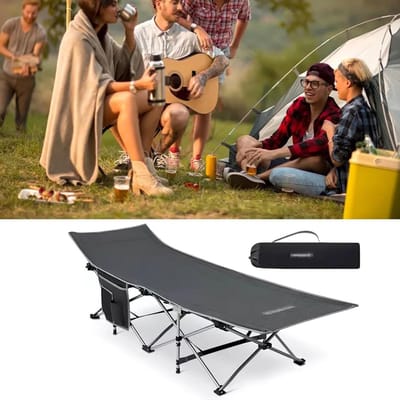 Opvouwbaar Campingbed - Kampeerbed Volwassenen - Buiten Ontspannen - Extra Brede Stevigheid - Tot 110kg - Zwart