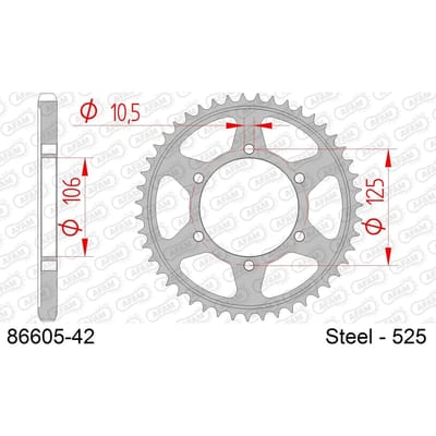 Stalen motortandwiel achteraan Afam 525 42 dents