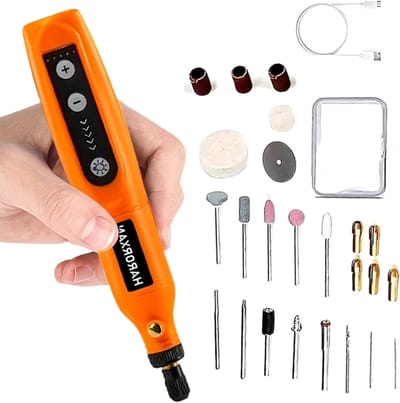 Graveergereedschap - Roterende pen - Hout metaal glas - 5-speed instelbaar - 18 cm - Oranje