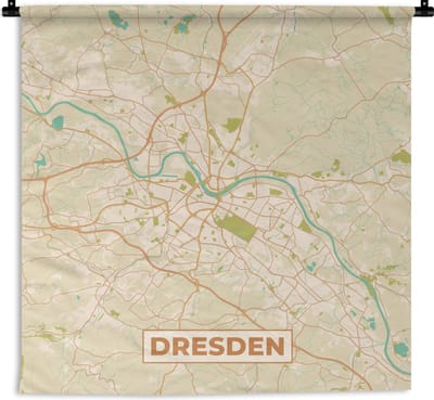 Wandkleed - Wanddoek - Plattegrond - Dresden - Vintage - Kaart - Stadskaart - 180x180 cm - Wandtapijt