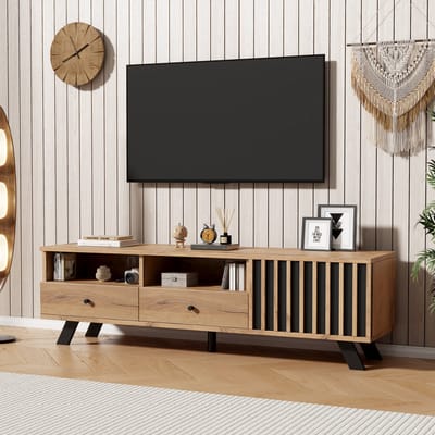 TV-Meubel - 150x38x44 cm - Met 2 Lades En Kast - Voor 60 Inch TV - Hout - Natuur